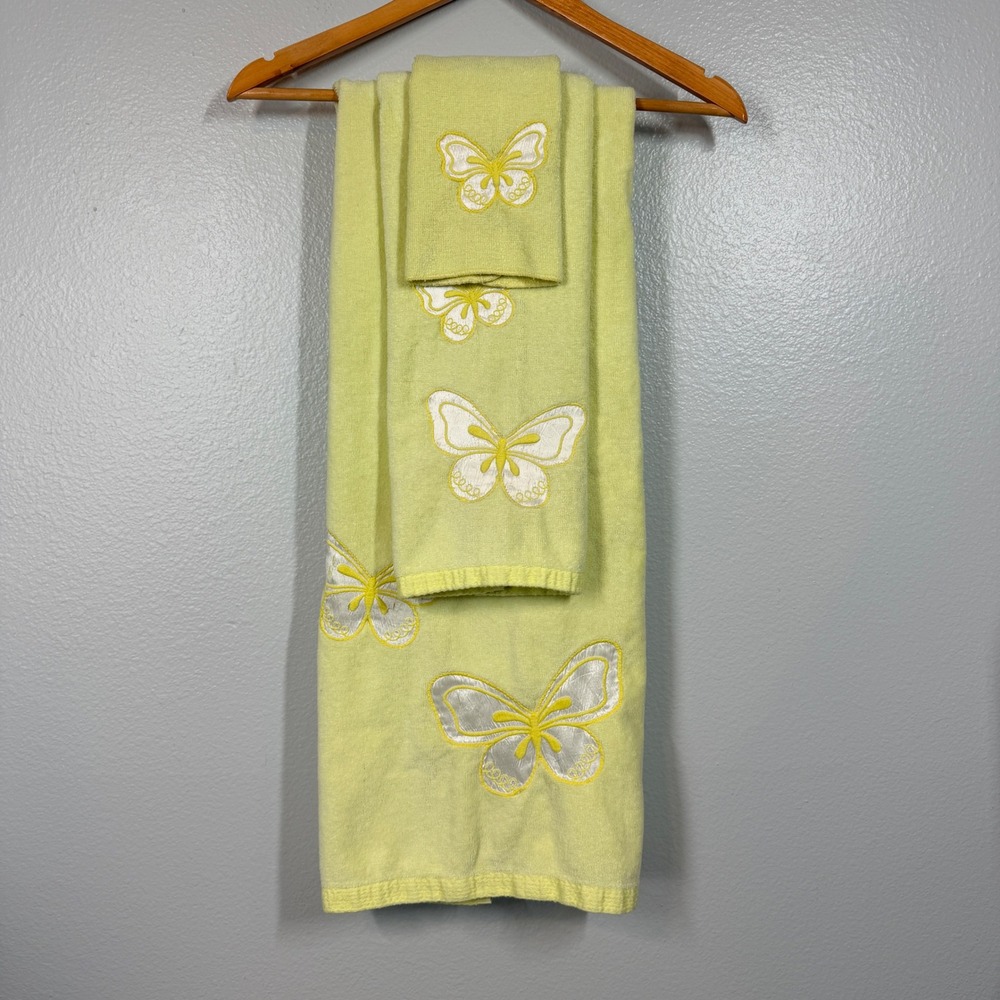 Vintage Avanti Towel Set Yellow Butterfly Embroidered Vintage Bathroom Decor